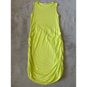 ANTISTAR Sz Medium Bodycon Dress Ruched Sleeveless Casual Party Neon Yellow‎